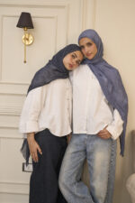Navy Blue Marble Ruffled Cotton - Image 3